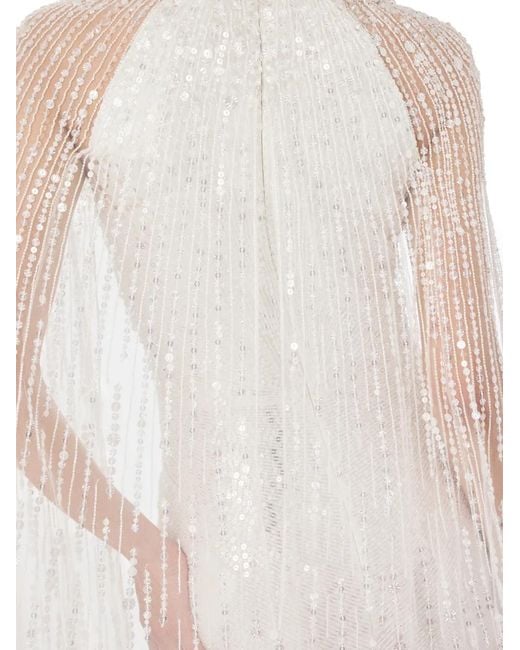 Jenny Packham White Cairo Sequin Cape Maxi Dress