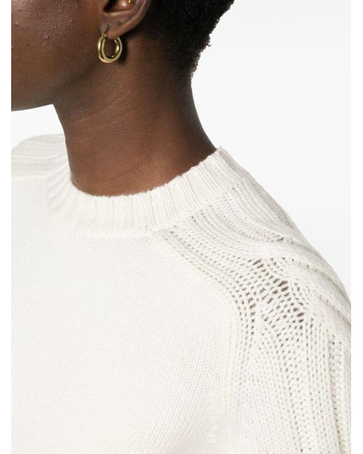 Max Mara White Cable-Knit-Detail Cashmere Jumper