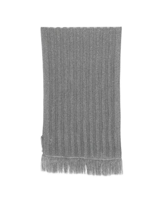 Neera Gray Fringed Lurex-Detail Scarf