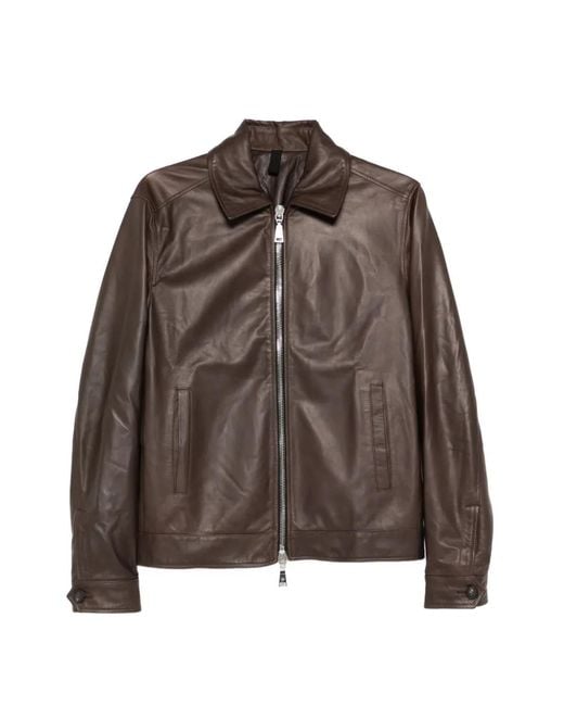 Tagliatore Brown Jaxon Zip-Up Leather Jacket for men