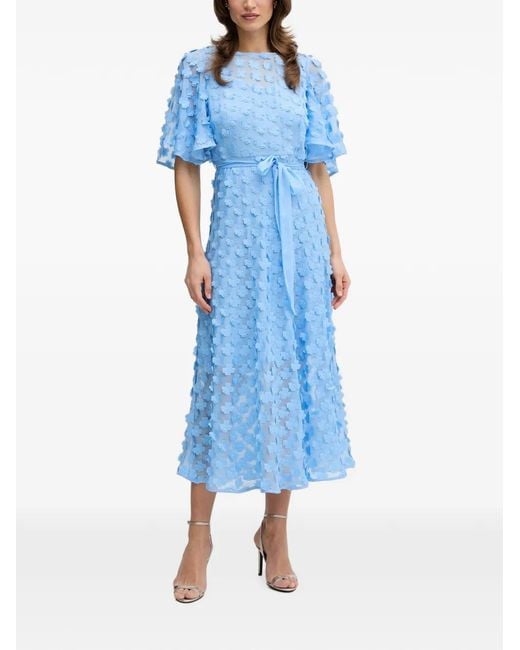 Joseph Ribkoff Blue Floral-Appliqué Belted Midi Dress