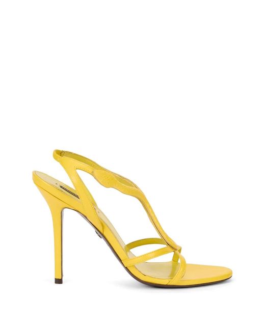 Roberto Cavalli Yellow Snake-Detail Leather Sandals
