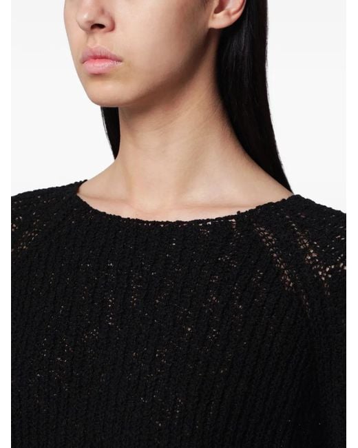 DUNST Black Crochet-Knit Crew-Neck Sweater