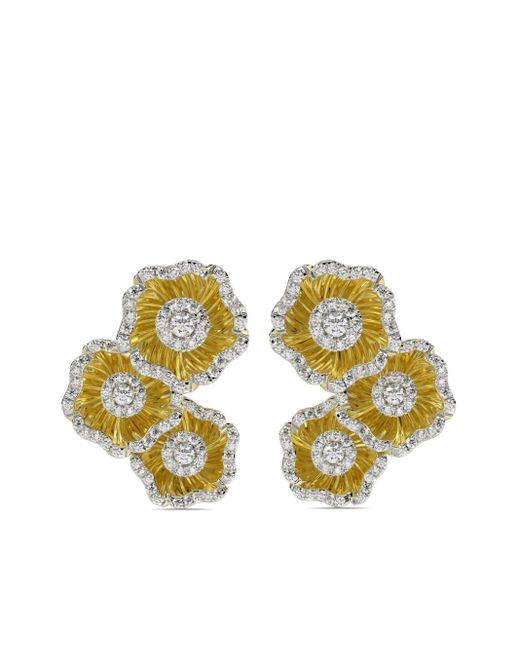 Marchesa Metallic 18kt Yellow Gold Halo Flower Diamond Earrings