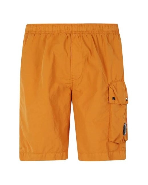 C P Company Orange Flatt Lens Cargo Shorts for men