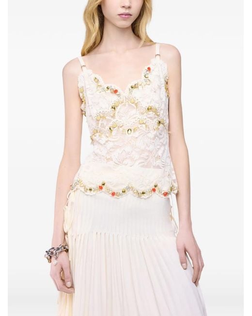 Rabanne Natural Lace-Embroidered Top