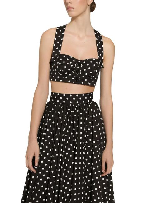 Dolce & Gabbana Black Cotton Corset Top With Polka-Dot