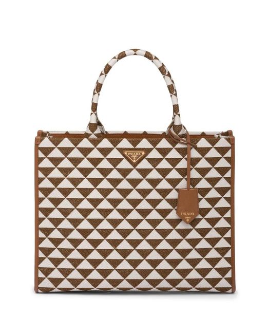 Prada Brown Large Symbole Embroidered Tote Bag