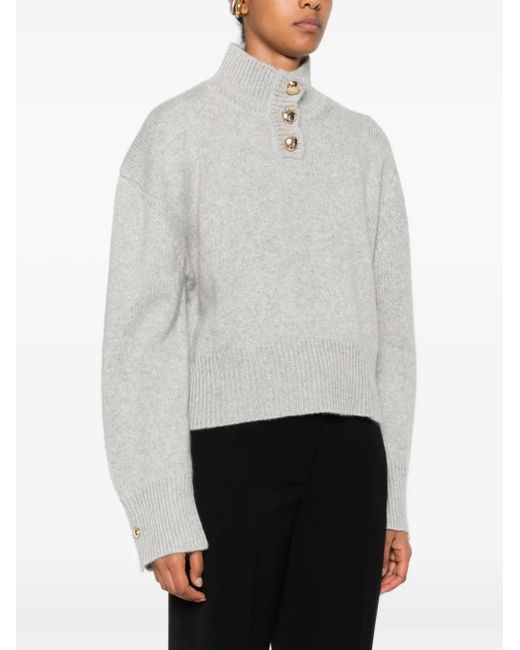 Brandon Maxwell Gray The Rowe High-neck Button-front Sweater