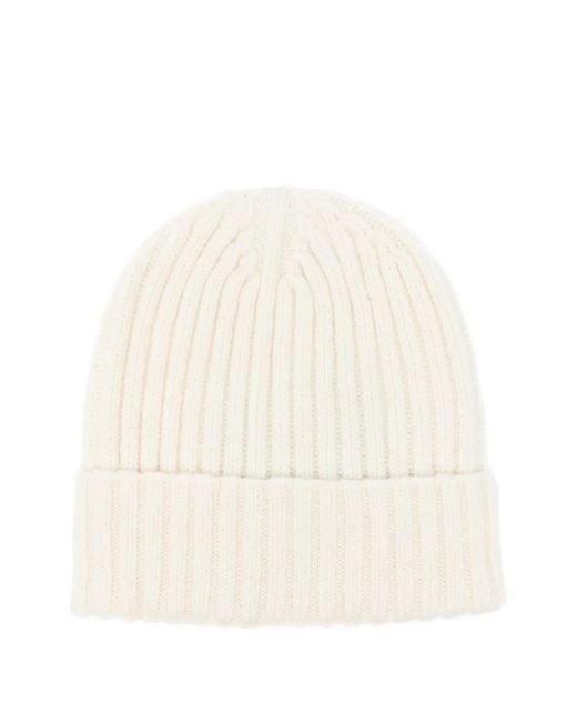 Dell'Oglio White Ribbed Beanie Hat for men