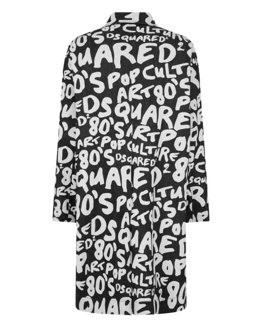 DSquared² Black Logo-Print Single-Breasted Coat for men