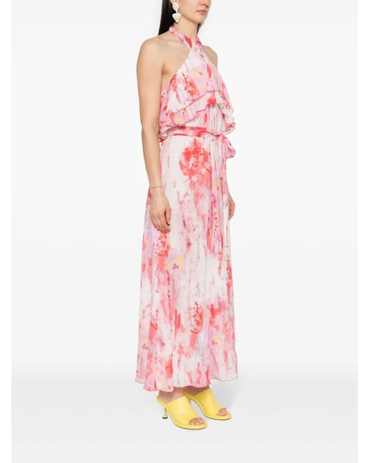 MSGM Pink Floral-Print Maxi Dress
