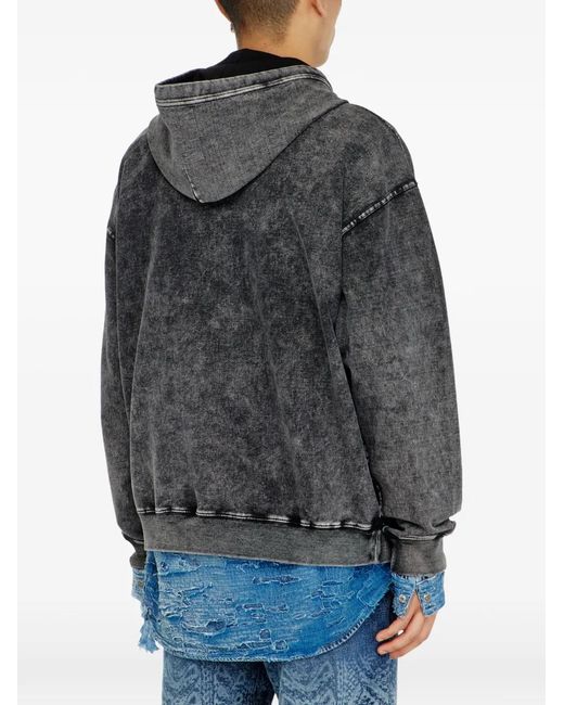 DIESEL Gray Treated Denim-Effect Hoodie for men