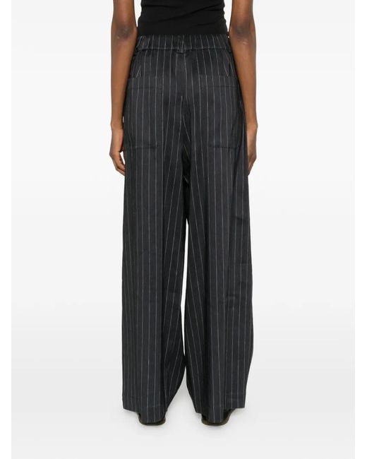 SOH Gray Pinstripe-Pattern Pants