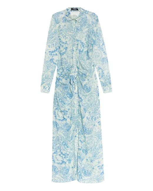 Versace Blue Maxikleid Mit Barocco-Print