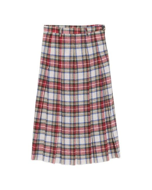 MM6 by Maison Margiela White Tartan-Check Pleated Midi Skirt