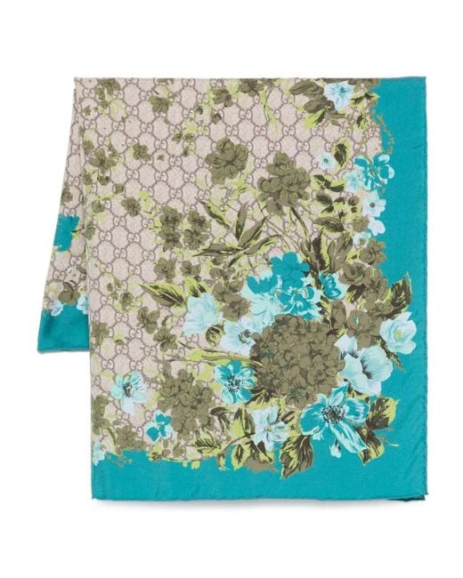Gucci Blue Floral Gg-Pattern Scarf for men