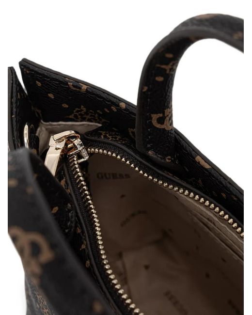 Guess Black Emelie Monogram-Print Logo-Plaque Tote Bag