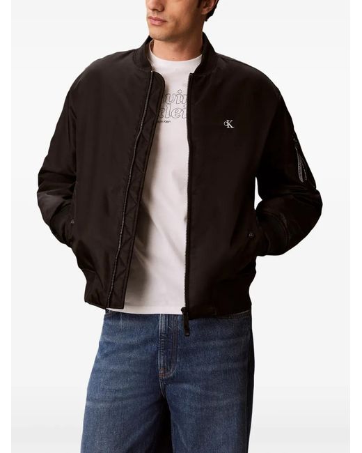 Calvin Klein Black Logo-Embroidered Bomber Jacket for men