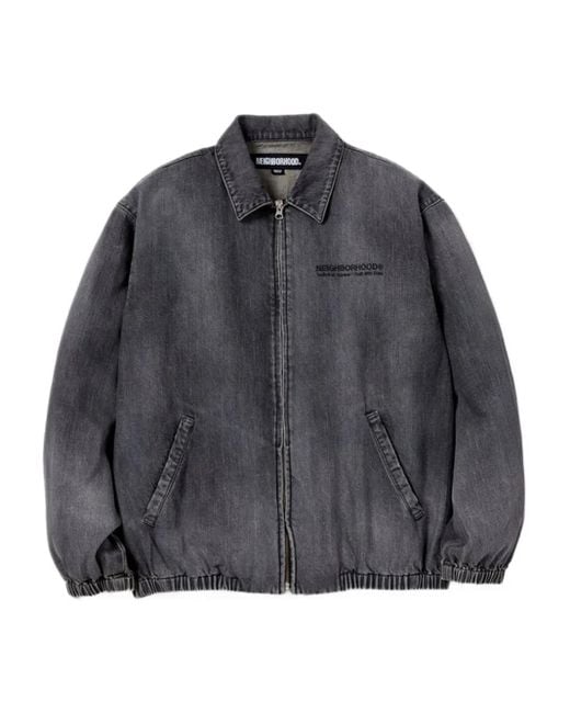 Neighborhood Gray Zip-Up Cotton Denim Jacket for men