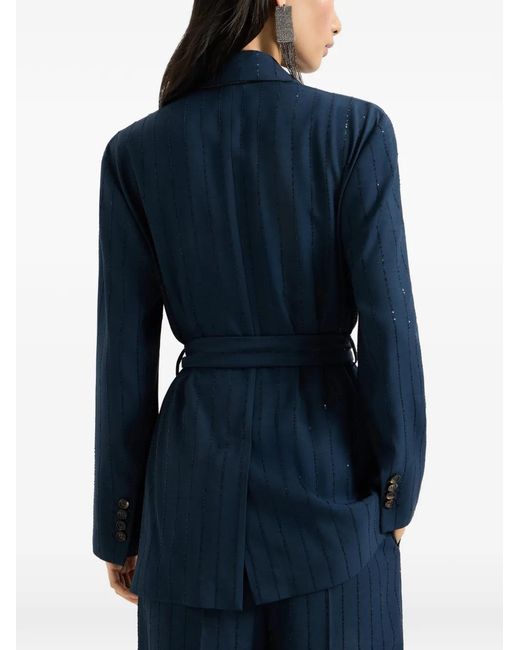Brunello Cucinelli Blue Belted Single-Breasted Jacket