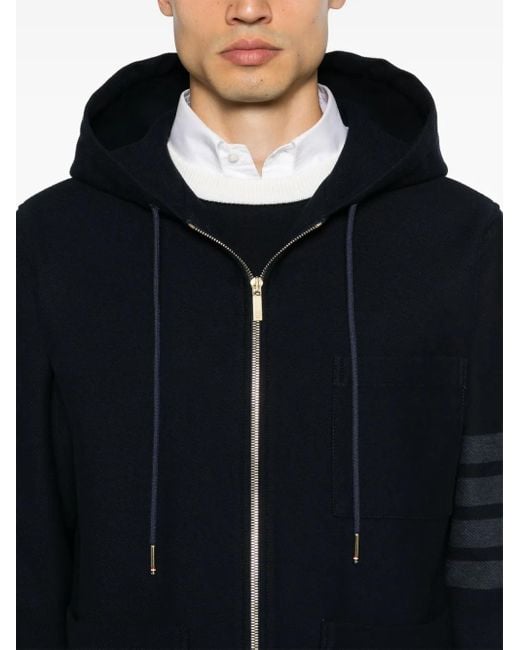 Thom Browne Black 4 Bar-Stripe Hooded Jacket for men