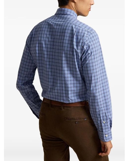 Polo Ralph Lauren Blue Plaid-Pattern Pony-Embroidered Shirt for men
