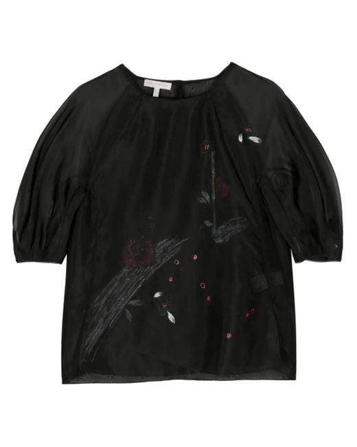 Blusa de organza con estampado floral Shiatzy Chen de color Black