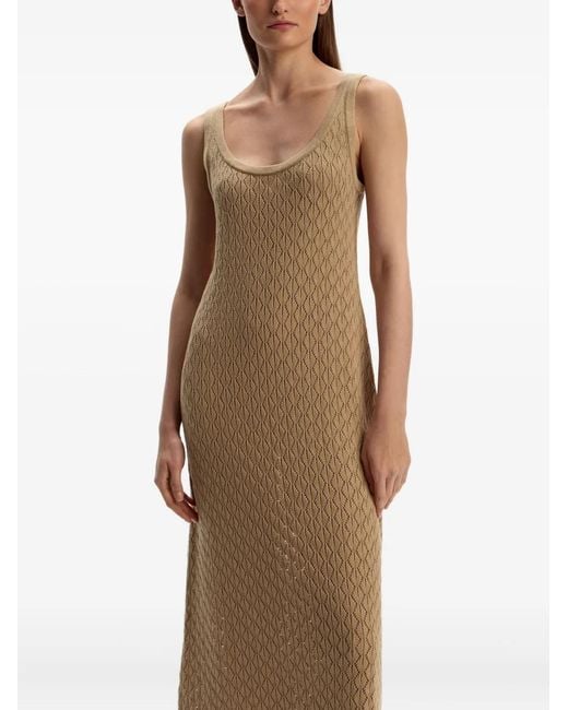 12 STOREEZ Natural Knit Diamond-Pattern Maxi Dress