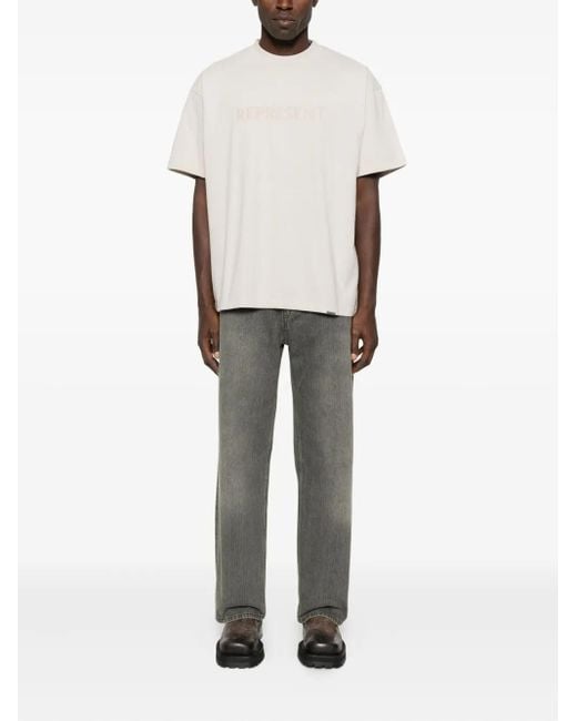 Represent White Logo-Embroidered T-Shirt for men