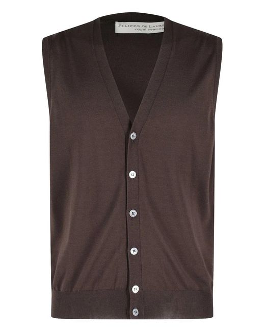 FILIPPO DE LAURENTIIS Brown Buttoned Sleeveless Gilet for men