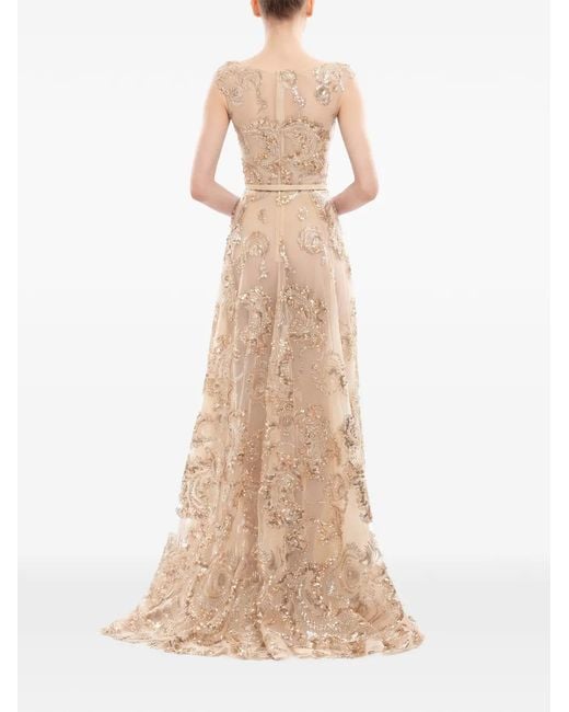 Saiid Kobeisy Natural Sequin-Embellished Embroidered Tulle Maxi Gown