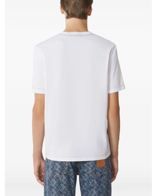 Lanvin Blue Graphic Print Round Neck T-Shirt With Tonal Topstitching for men