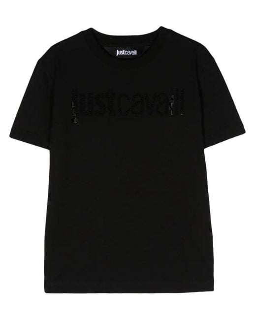 Just Cavalli Black Rhinestone-Embellished Cotton T-Shirt