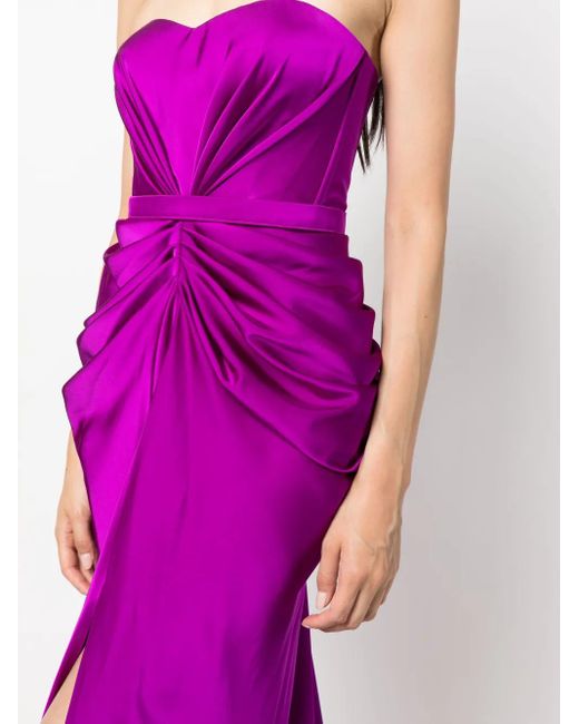 Ana Radu Purple Ruched Strapless Gown