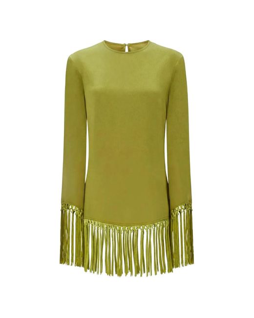Taller Marmo Green Claudia Fringe-Trimmed Mini Dress