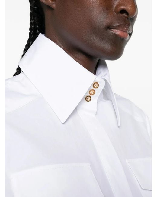Elisabetta Franchi White Logo-Button Flap-Pocket Shirt