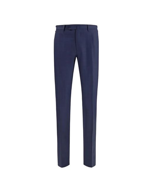 Germano 1952 Blue Checked Straight-Leg Trousers for men