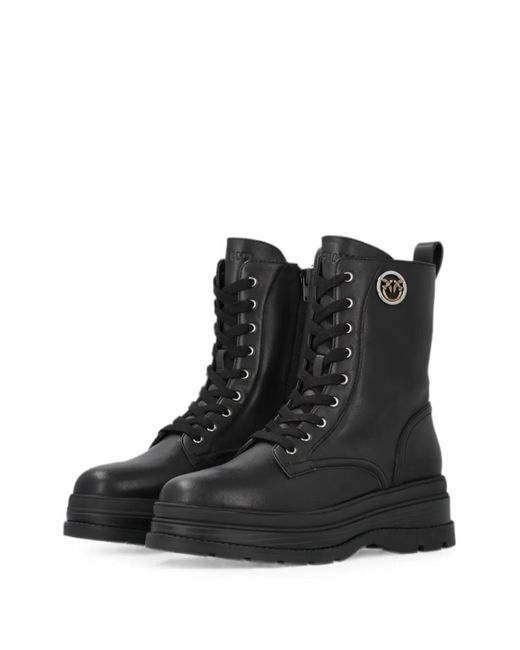 Pinko Black Love Birds Lace-Up Boots