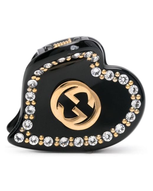 Gucci Black Interlocking-G Heart-Shape Hair Clip