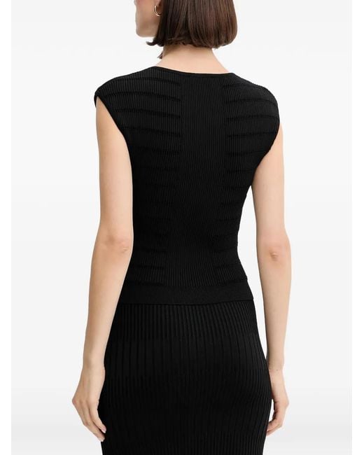 Guess Black Evangeline Button Ribbed Top