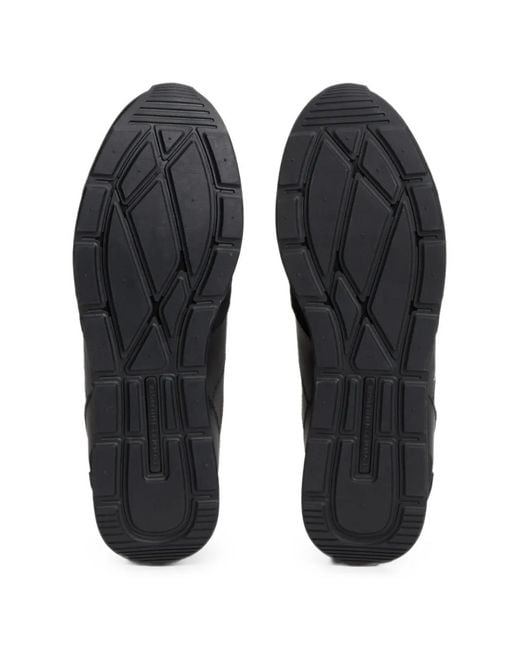 Tommy Hilfiger Black Leather Embossed Logo Trainers for men