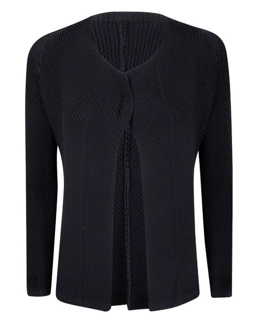 Issey Miyake Blue Pleated Open-front Cardigan