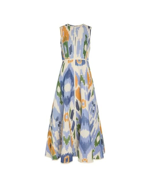 Emporio Sirenuse Blue Ikat-Print Sleeveless Midi Dress