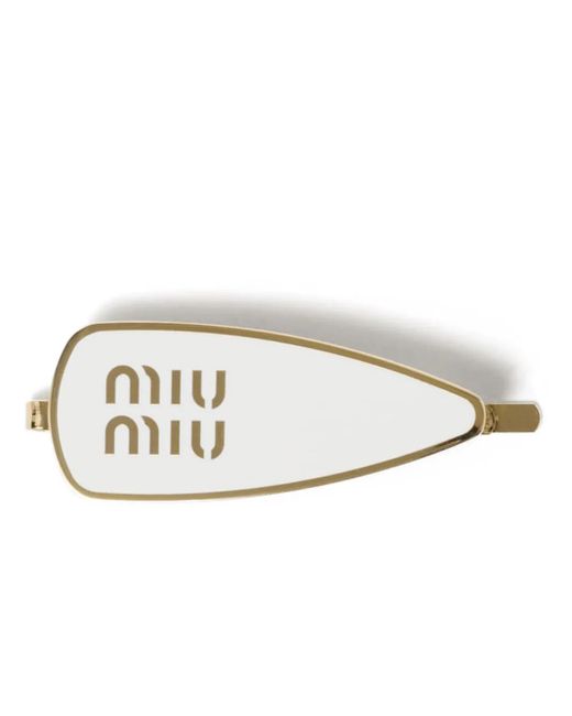 Miu Miu White Engraved-Logo Enamel Hair Clip