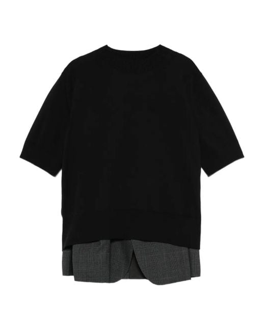 Sacai Black Short-Sleeve Layered Sweater
