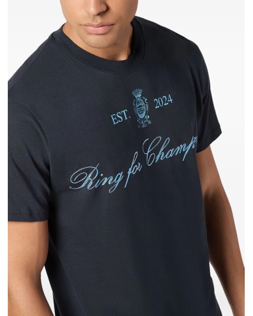 Philipp Plein Black Stones Embroidered-Crest T-Shirt for men