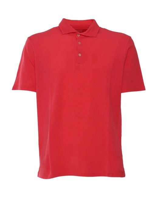 Fedeli Red Short-Sleeve Knitted Polo Shirt for men