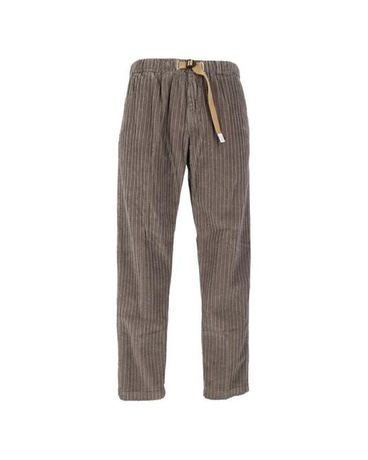 White Sand Gray Striped Corduroy Trousers for men