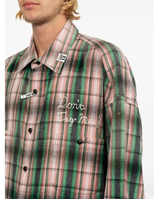 Maison Mihara Yasuhiro Gray Logo-Embroidered Checked Shirt for men